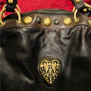 Vintage Gucci Brown Leather Babouska Heart Studded Large Domed Satchel Bag Purse